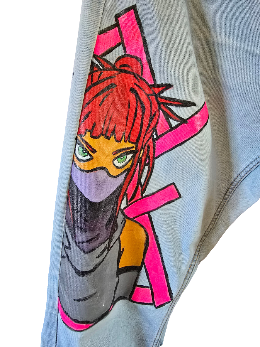 Jean Skinny Femme – Illustration Manga Peinte à la Main