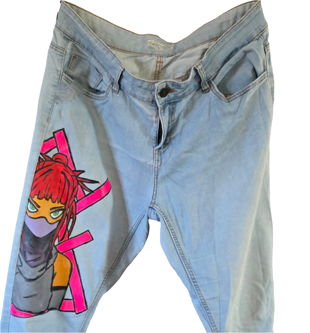 Jean Skinny Femme – Illustration Manga Peinte à la Main