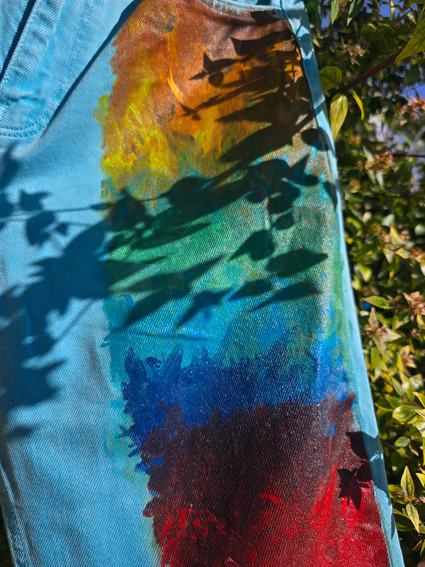Jean peint main - Floral- Pièce unique