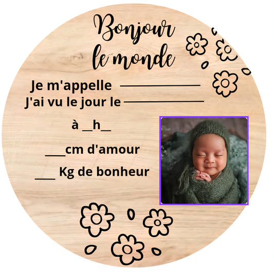 Carte naissance bois- Souvenir gravé