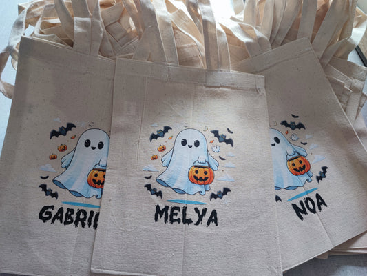 Sac - Tote bag Halloween Enfant - Fantôme avec Prénom personnalisé