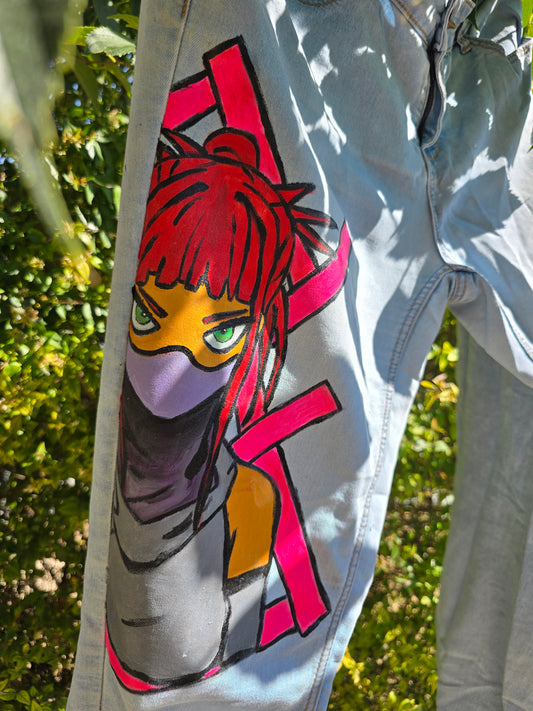 Jean Skinny Femme – Illustration Manga Peinte à la Main